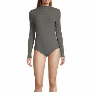 Self Esteem Juniors' Striped Mock-Neck Bodysuit- Black Medium 0